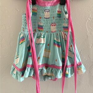 Birthday Colorful Cake Print Baby Dress with Pink Accents - Birdie Bean